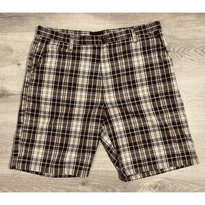 HURLEY Men’s Shorts Size 38 Beige Brown Teal Plaid Casual Beach Golf